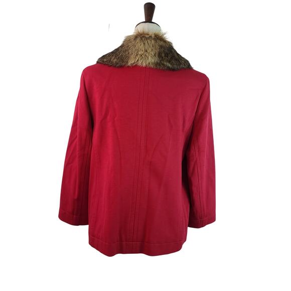 Chicos Red Pea Coat Jacket Blazer Double Breasted Removeable Faux Fur Collar M - Picture 4 of 6